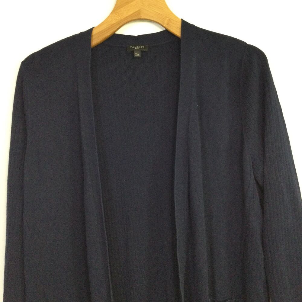 Talbots Womens Open Front Knit Cardigan Sweater L/S Pima Cotton Blue Size XLP - Picture 2 of 9